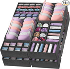 Reli. Sock Organizer (14 Pack) | 132 Cell Underwear Organizer | Drawer Dividers for Underwear, Sock, Tie, Bras, Clothing, Baby Clothes | Foldable Fabric Storage Bins for Drawer, Closet, Dresser (Gray)