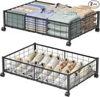 Under Bed Storage with Wheels, 360° Rotating, No-Assembly Underbed Storage Containers, 2PACK
