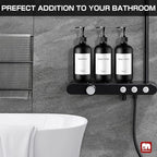 GMISUN Black Shampoo and Conditioner Dispenser, Shower Soap Dispenser Bottles with Labels, Refillable Shampoo Conditioner Body Wash Dispensers, Glass Soap Pump Dispenser Set for Bathroom Shower