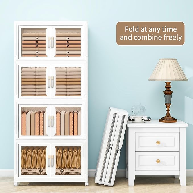 Large Stackable Storage Bins with 2 Lids, 660QT-110QT*6Tier Foldable Cabinet for Closet Organizers, Plastic Storage Containers Box with Wheels