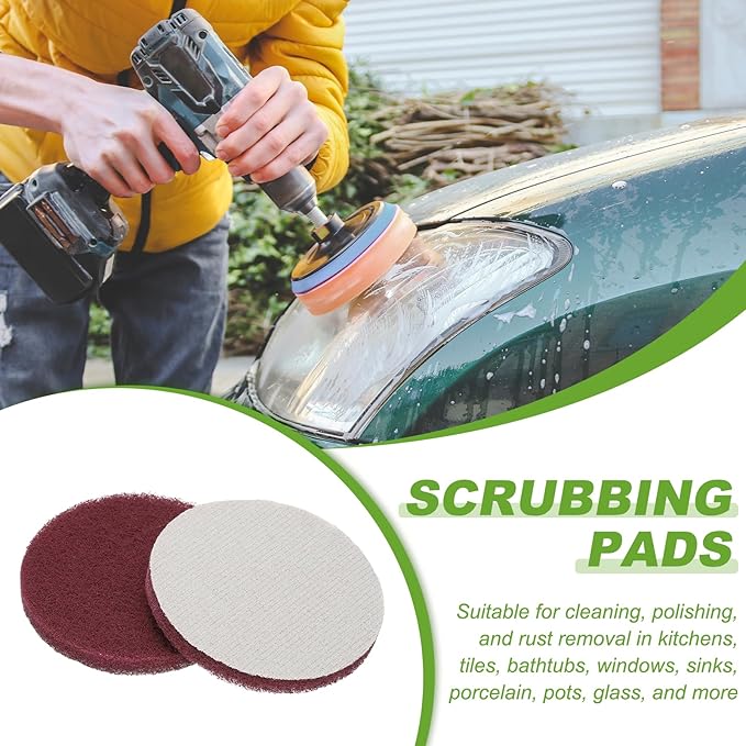 Power Scrub Pads, Scrubbing Pads 320 Grits Scouring Discs - Fitting for (Home Kitchen Cleaning - Drill Attachment - Scrubber Replacement) 6 Pcs & 5 Inch & Red