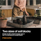 Fiskars Soil Block Maker for Garden Seeds with Natural Air Pruning, Eco Friendly Soil Blocking Gardening Tool for Germinating Seeds