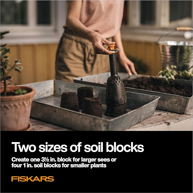 Fiskars Soil Block Maker for Garden Seeds with Natural Air Pruning, Eco Friendly Soil Blocking Gardening Tool for Germinating Seeds