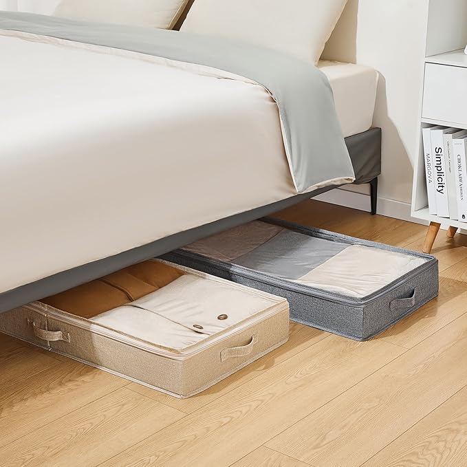 3 Pack Under Bed Storage Containers, Low Profile Underbed Shoes and Clothes Storage Organizer with Sturdy Sidewalls/Bottom, Large Dorm Storage Bins,33 * 17 * 4.5 inches,45L