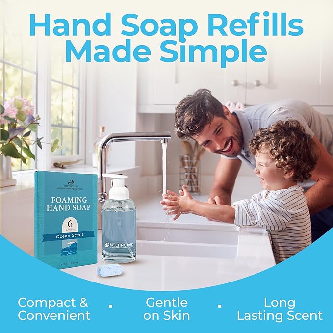 Foaming Hand Soap Tablets Refill 10 Tablets – Ocean Scent, 6-Pack Concentrated Tablets for Foaming Soap, Quick Dissolve and Mess Free