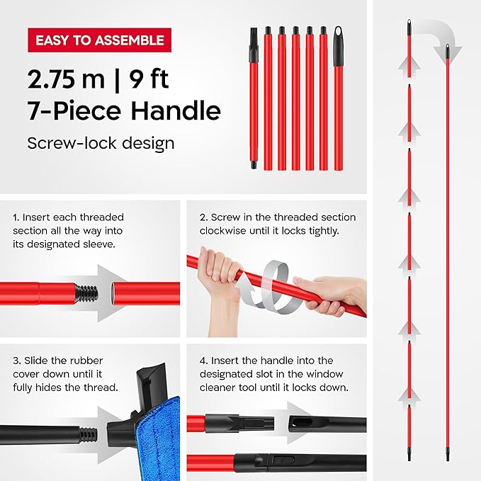 Tyroler Professional Window Squeegee for Home, 12"-110" Long Squeegee for Window Cleaning, 2-in-1 Window Cleaning Squeegee Kit, Indoor & Outdoor Window Cleaner Tool for High Windows & Glass (12"-110")