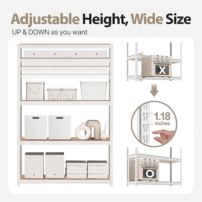 HOMEDANT House Lift-Beam White Boltless Heavy Duty Garage Storage Shelving Adjustable 5-Tier Metal Shelves Laminated Shelf Industrial Utility Rack Pantry 48.1" W x 24.4" D x 71.3" H 4Pack