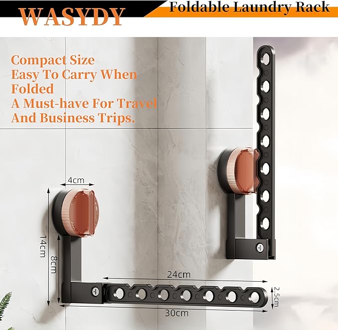 Wall Mounted Clothes Drying Rack,Laundry Dryer Hanger With Suction Cup,Foldable Aluminum Space Saving Laundry Hanger Wall Mount,Folding Portable Clothes Hanger For Laundry Room,Bathroom,RV,Travel