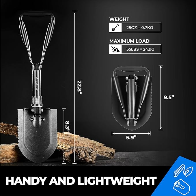 22.8'' Military Folding Camping Shovel, Offroad Survival High Carbon Steel Shovel (Black) AugTouf by toolant