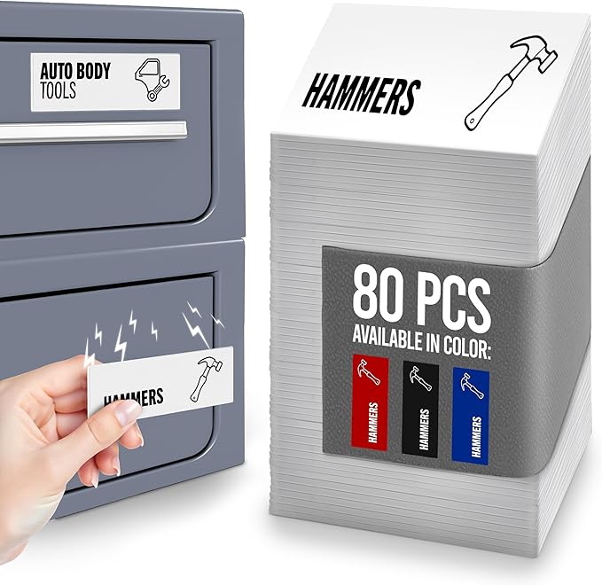 Toolbox Organization Magnetic Labels-80 Large Tool Chest Organizer Labels-Strong Magnets-Fits All Brands of Steel Tool Box Drawers(White 3.125x1.0 in)
