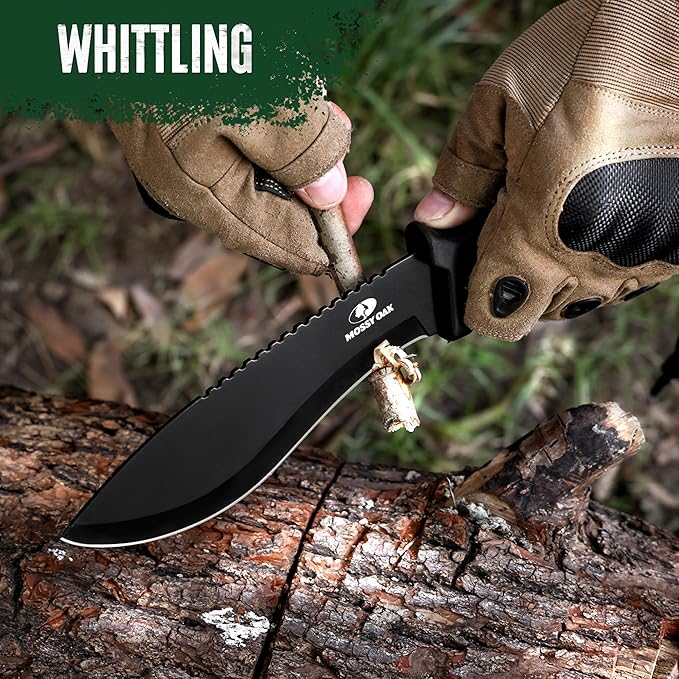 Mossy Oak 11.5'' Machete for Yard Work, Survival Kukri Machete Knife with Sheath, EDC Gear, Ergonomic Anti-Slip Handle, Stainless Steel Machetes for Cutting Trees, Gardening, Bushcraft and Hunting
