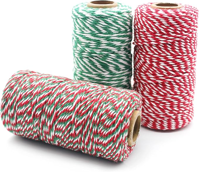 Anvin Natural Jute Twine - 984 Feet, 10 Ply, 2mm Thick, Green, Red, White (Pack of 3) - Bakers, Butcher, Baking, Arts & Crafts, Gardening
