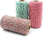 Anvin Natural Jute Twine - 984 Feet, 10 Ply, 2mm Thick, Green, Red, White (Pack of 3) - Bakers, Butcher, Baking, Arts & Crafts, Gardening