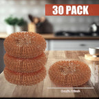 Baderke 30 Pcs Copper Coated Scouring Pad for Dishes Pots Pans and Ovens Easy Scouring for Tough Kitchen Cleaning