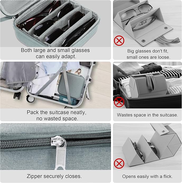 Bukere Travel Sunglasses Organizer Case Adjustable Slot For Multiple Eyeglasses Hard-shell Portable Storage Box for Men Women