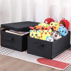 HOONEX Storage Bins with Lids for Organizing, Pack of 2, Storage Boxes with 2 Carrying Handles and Sturdy Heavy Cardboard, 16.5" L x 11.8" W x 7.5" H for Shoes, Books, Clothes, Black