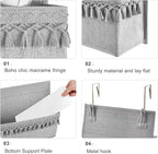 Dahey Over The Door Organizer Boho Nursery Storage Decor Closet Hanging Organizer with Tassels Decoration for Bedroom Nursery Bathroom Apartments Dorm Pantry, 5 Pockets, Grey
