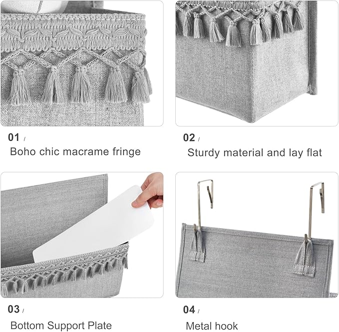 Dahey Over The Door Organizer Boho Nursery Storage Decor Closet Hanging Organizer with Tassels Decoration for Bedroom Nursery Bathroom Apartments Dorm Pantry, 5 Pockets, Grey