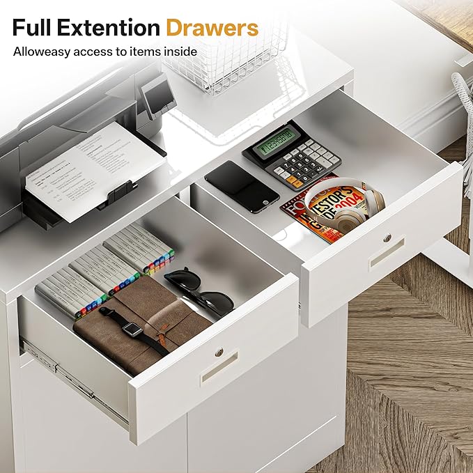 Metal Storage Cabinet with 2 Drawers 36" H,White Metal Garage Cabinets with 2 Lockable Doors and Adjustable Shelves Easy to Assemble for Home Office, Kitchen,Pantry,Garage,Warehouse