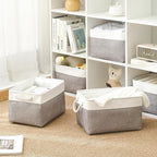 Storage Basket for Organizing - 15.7x11.8x8.2 inch Large 3 Pack Collapsible Storage Bins for Shelves, Fabric Storage Cubes for Gift Closet Linen Organization (White & Grey)