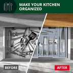 Luxury Bamboo Kitchen Drawer Organizer - Silverware Organizer - Utensil Holder and Cutlery Tray with Grooved Drawer Dividers for Flatware and Kitchen Utensils (9 Slot, Gray)