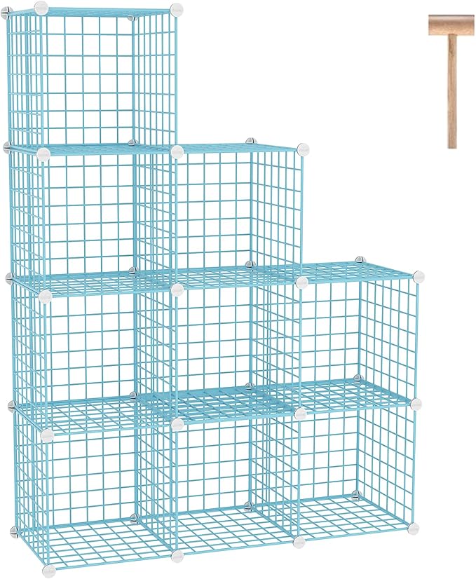 C&AHOME Wire Cube Storage, 9 - Cube Organizer Metal C Grids, Modular Shelves Units, Closet Organizer, Ideal for Home, Office, Living Room, 36.6”L x 12.4”W x 48.4”H, Blue UWCS3009B
