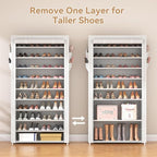 ROJASOP 10 Tier Shoe Rack with Covers Large Capacity Stackable Tall Shoe Shelf Storage for 50-55 Pairs Shoe and Boot, Sturdy Free Standing Shoe Rack Organizer for Closet, Entryway, Bedroom, Printing