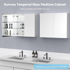 Sunrosa Medicine Cabinet with Mirror, 36" W x 31.5" H, 2 Symmetrical Doors, Wall-Mounted & Recessed Bathroom Medicine Cabinet with Tempered Glass Mirror