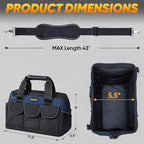 TICONN Heavy Duty Tool Bag with Multi-Pockets, Portable Tool Box Organizer Storage Bag, with Adjustable Shoulder Strap and Ergonomic Handle (Blue, 12" Standard Base)