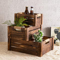 TIMRIS Set of 3 Rustic Wood Nesting Crates, Farmhouse Wooden Storage Container Boxes with Cutout Handles, Decorative Wooden Baskets for Display (Rustic Brown)