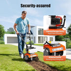 Rototiller Gas Powered, 43CC 2-Cycle Garden Tiller, Mini Tiller for Gardening with 4 Steel Adjustable Front Tines for Lawn, Garden and Field Soil Cultivation, Furrowing