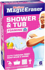 Mr. Clean Magic Eraser Sponge, Bathroom, Shower, Tub Cleaner, Soap Scum Remover, Bathroom Cleaning Supplies, Dawn Cleaning Power with Lemon Scent, Shower & Tub, 6ct