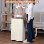 iEGrow Laundry Basket with Wheels, 110L Clothes Hamper for Laundry, Laundry Hamper with Bamboo Lid and Inner Bag, for Laundry Room, Bedroom, Dormitory Storage,Pink