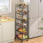 6 Tier Slim Rolling Storage Cart, Narrow Mobile Shelving Unit Organizer Utility Cart with Wheels, Metal Wire Storage Rack with Baskets for Kitchen, Bathroom, Laundry & Living Room, 10in(W)