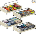 Tututry Under Bed Storage with Wheels, XXL 60L Under the Bed Storage Bins, Underbed Storage Containers with Lids & Label, Rolling Metal Drawer for Shoes, Clothes, Books, Toys (4-Pack Beige)