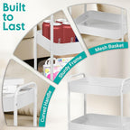 3 Tier Rolling Cart, Metal Utility Cart with 4 Hooks, Rolling Storage Cart on Wheels, Small Organizer Cart for Nursery, Kitchen, Living Room, Bathroom, White