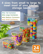 Airtight Food Storage Containers with Lids, 24 PCS Kitchen and Pantry Organization Canisters, BPA-Free, PVC-Free, Food-grade Plastic Leak-proof Jars for Cereal, Flour, Sugar, Extra 24 Labels & Marker