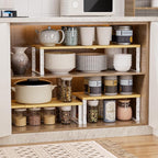 Adjustable Metal Shelving Unit, Stackable & Expendable Storage Rack for Home/Office/Kitchen, Space-Saving，Sturdy&Durable，Easy Assembly（1PACK/Medium/White/Burlywood