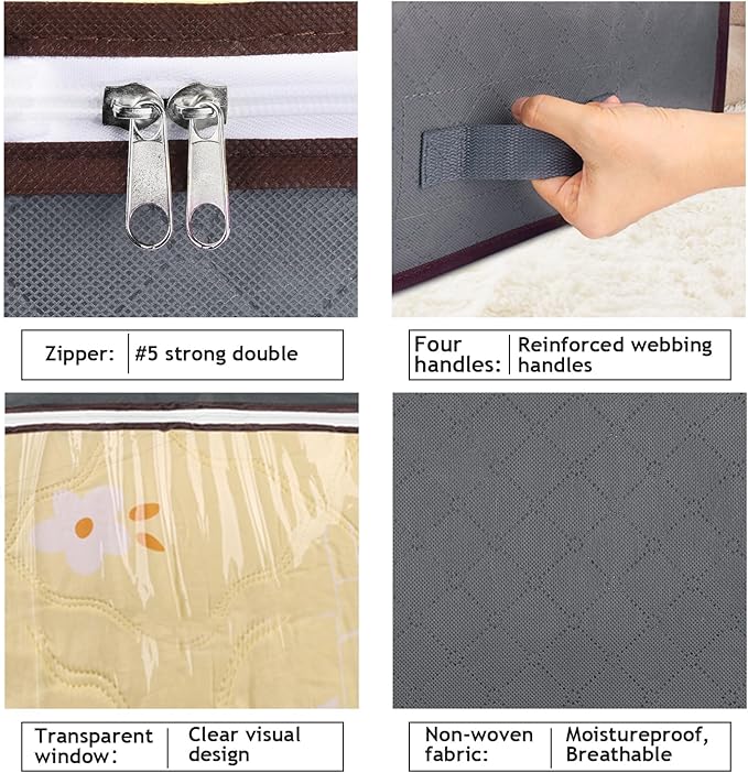 90L Under Bed Storage Containers, Large Capacity Underbed Storage Bags Organizer, Thick Fabric Storage Bins with Clear Window and Reinforced Handles for Blanket Comforter Bedding Clothes, 8 Pack