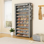 VTRIN Tall Shoe Rack with Cover, 10 Tier Shoe Organizer Storage for 50-55 Pairs Shoes and Boots Large Capacity Shoe Shelf with 8 Pockets Free Standing Shoe Rack for Closet, Entryway, Garage, Grey