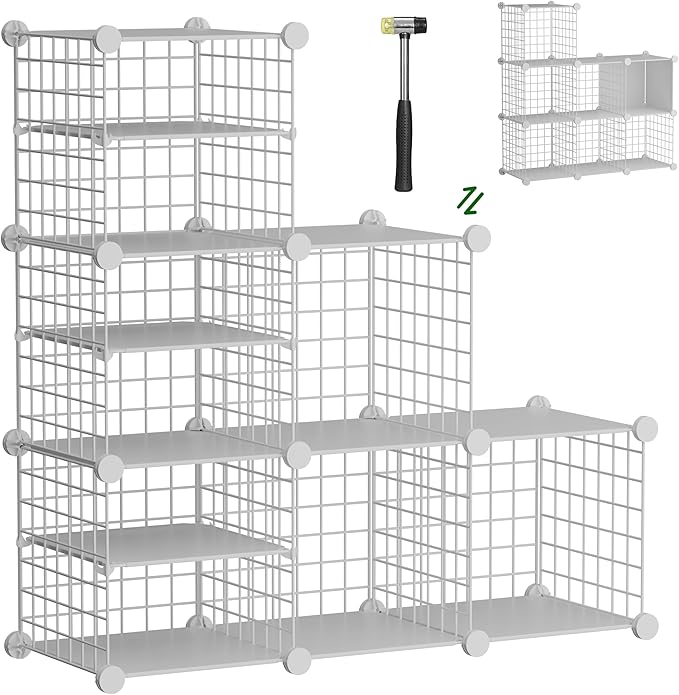Wire Cube Storage Organizer, 6 Cubes Converted into 7 Cubes, Sturdy Metal Grids Storage Shelf Closet Shelving Units and Storage, Shelves for Bedroom LIvingroom Office