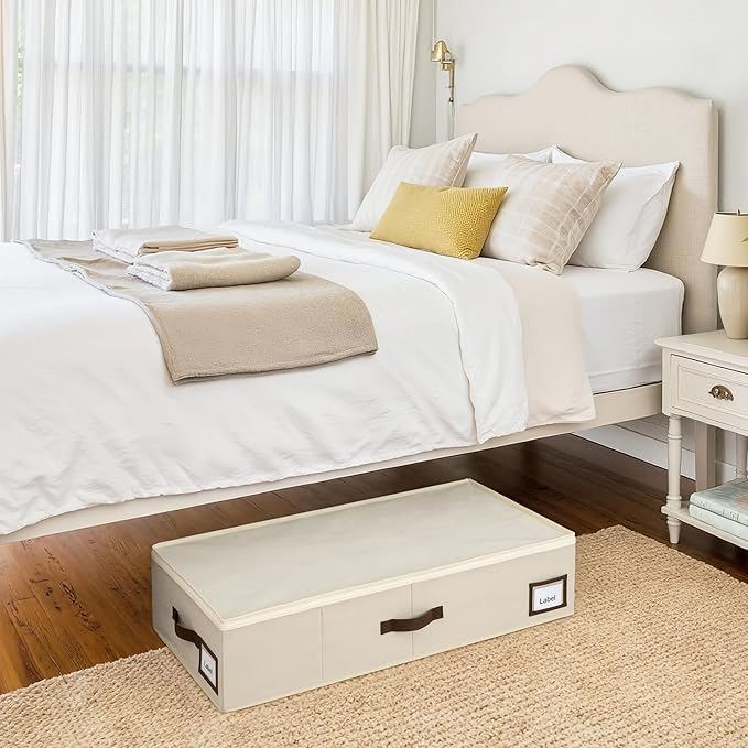 GRANNY SAYS 2 Pack Under Bed Storage, Underbed Organizer with Zipper Lid for Bedroom, Beige Clothing Storage Bins for Blankets, Clothes, Shoes