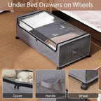 FOUCSSOMEI Under Bed Storage with Wheels, Rolling Under bed Storage with Metal Frame, Under Bed Shoe Storage for Space Saving, Zippered Clear Lid, Heavy-Duty Steel Base for Clothes,4XL 90L