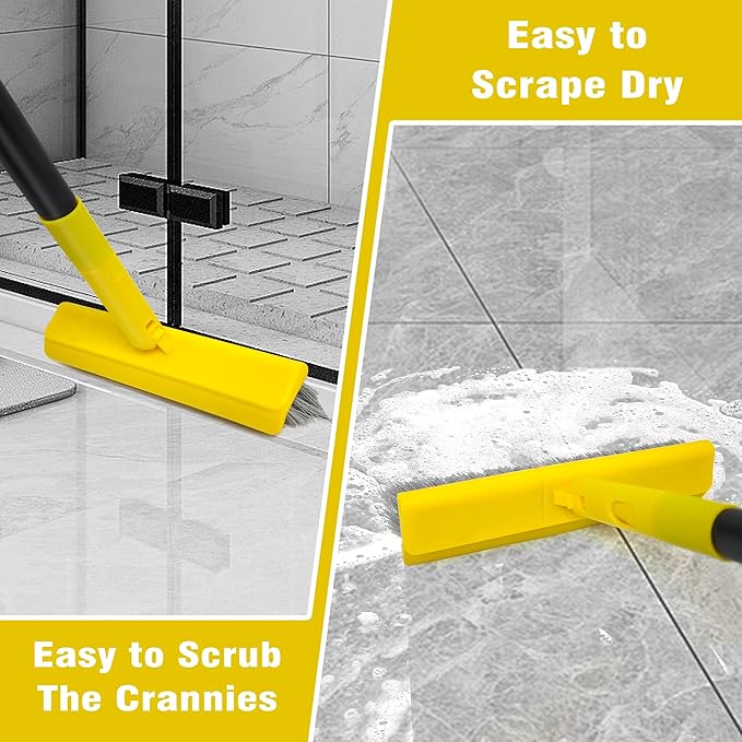 2 in 1 Grout Brush with 49.6" Long Handle, Swivel Grout Cleaning Brush V-Shape Grout Line Scrubber, 180°Rotatable Shower Tile Scrub with Stiff Bristle for Deep Cleaning Shower and Corner