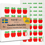 Nordhus Design Swedish Dishcloths, 5 Apple Cloths, Made in Sweden - Reusable, Washable Cellulose Cotton Kitchen Cloths - Replace Paper Towels, Wipes, Sponges, Dish Rags