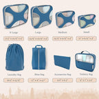 Shacke Premium 8 Packing Cubes Set - Lightweight Mesh Travel Luggage Organizers with Laundry Bag, 8-Piece Suitcase Storage System (Navy)