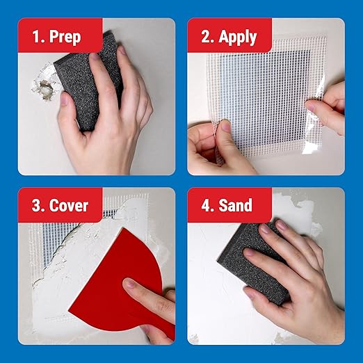 MaxPatch® Drywall Repair Kit - Includes 8 oz Spackling Compound, 4"x 4" Adhesive Metal Patch, Spackling Knife, Sanding Pad - All-in-One Solution for Wall and Ceiling Repairs