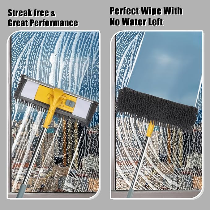 81" Long Handle Window Cleaner Tool Squeegee with Extension Pole, 2 in 1 Large Surface Window Cleaning Kit, Professional Window Washing Kit for High Windows Glass Car Mirror Solar Panel