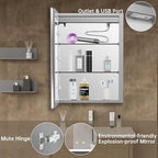 20”W x 26”H Medicine Cabinets for Bathroom with Mirror, Surface Mounted LED Medicine Cabinets Organizer with Defogger, Dimmer, Outlets & USB, Single Doors