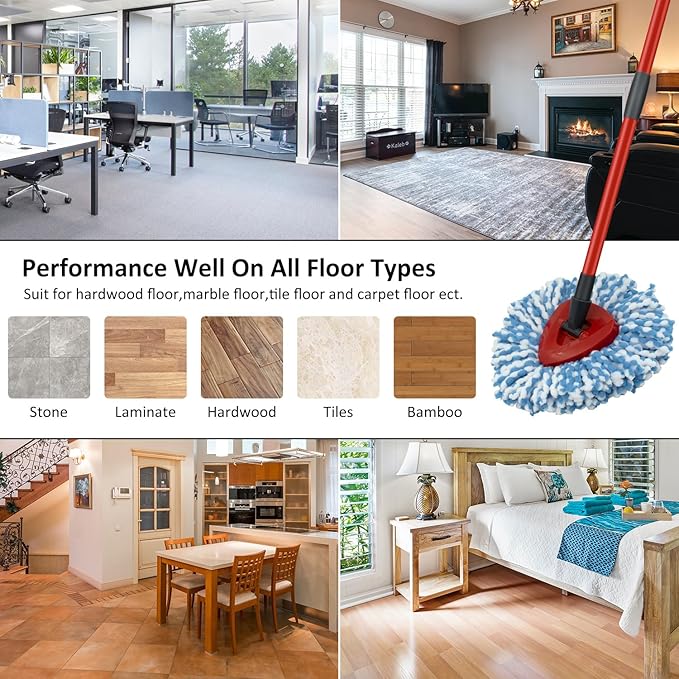 2 Pack Spin Mop Replacement Head,1 Base,4-Section Sturdy Iron Mop Handles Compatible with O Ceda EasyWring RinseClean 2 Tank System Mop,Oceda Mop Refills and Mop Stick 30" to 58" Set to Floor Clean